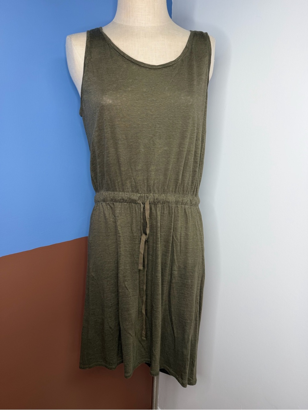 The Company Store Olive Green Linen Sleeveless Dress / Loungewear Size M
